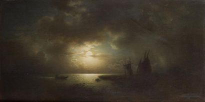 Ludwig MEIXNER (1828-1885) Marine au clair de lune Huile sur toile, signée en bas...