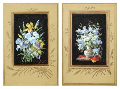 Adolphe RIOTTOT (XIXe-XXe) Etudes de fleurs Paire de gouaches, signées en bas à droite...