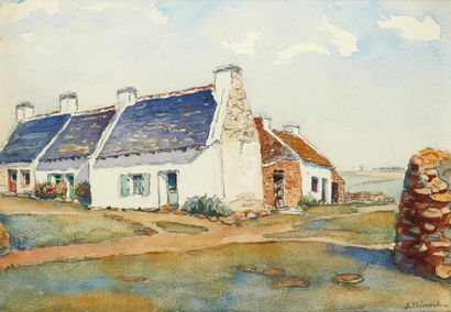 Suzanne FREMONT (1876-1962) Paysage breton Aquarelle signée en bas à droite 23.5...