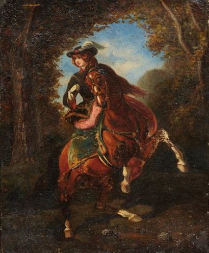 Suiveur d'Alfred de Dreux Amazone Huile sur toile 27 x 21.5 cm