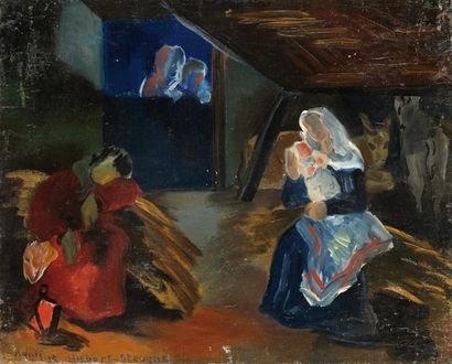 Adeline HEBERT-STEVENS (1917-1999) Nativité Huile sur toile, signée en bas à gauche...