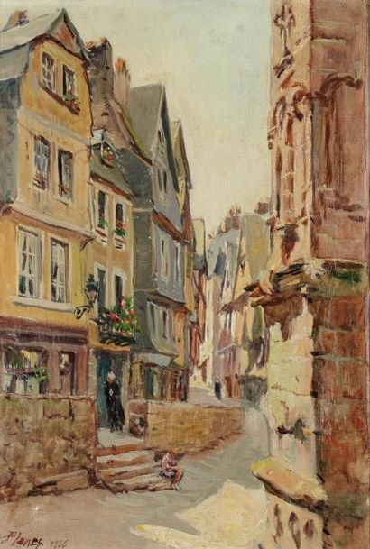 Georges PLANES (1897-1977) Rue à Morlaix, 1936 Huile sur toile, signée et datée en...