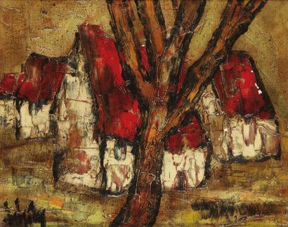 Henri d'ANTY (1910-1998) Les toits rouges Huile sur toile, traces de signature en...