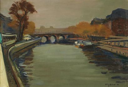 André Gustave-Ernest BIRY-AUTRET (1911) Paris, le Pont Neuf, 1949 Huile sur toile,...