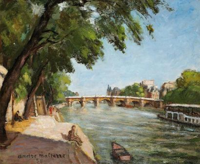 André MALTERRE (né en 1889) Le Pont-Neuf et la pointe de l'Ile de la Cité, 58 Huile...