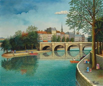 EMILE BLONDEL (1893-1970) Le Pont Neuf Huile sur toile, signée en bas à droite 46...