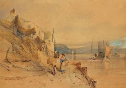 Attribué à Thomas Miles RICHARDSON (1813-1890) Village de pêcheurs Aquarelle 23.5...