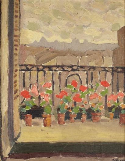 Robert ALEXANDER (XIX-XXe) Au balcon Huile sur toile marouflée sur carton, signée...