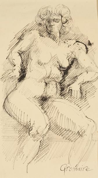 Marcel GROMAIRE (1892-1971) Nu assis Encre, signée en bas à droite 35 x 21 cm
