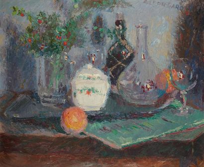 Léon GARD (1901-1979) Nature morte à l'orange Huile sur toile, signée en haut à droite...