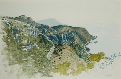 Georges ROHNER (1913-2000) Vue de la Côte d'Azur Aquarelle et mine de plomb, signée...