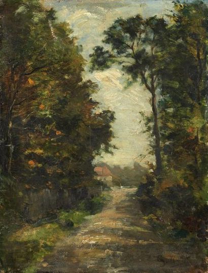 Gaston THYS (1863-1893) Le chemin, décembre 1882 Huile sur toile, signée en bas à...