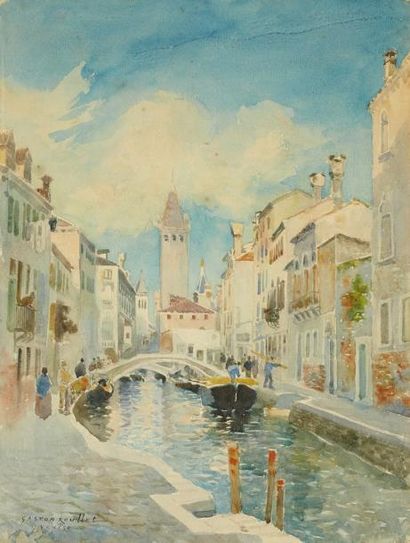 Gaston ROULLET (1847-1925) Vue des canaux de Venise Aquarelle, signée et située en...