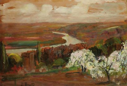 Louis Michel BERNARD (1885-1960) Pommiers en fleurs, Rabat Huile sur carton, signée...
