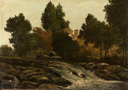CHERUBINO PATA (1827-1899) Torrent dans le Doubs, circa 1878 Huile sur toile, signée...