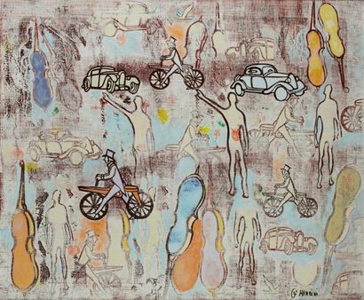 Giuliano MANCINI (né en 1933) Promenade Huile sur toile, signée en bas à droite,...