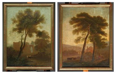 Ecole anglaise du XIXe, suiveur de Gainsborough Paysage d'arbres et de bovins Paysage,...