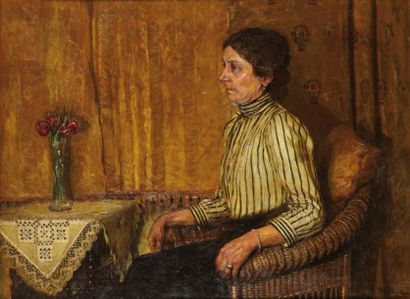 Fritz KRAUL (1862-1935) école danoise Femme à la lampe, 1911 Huile sur toile, signée...