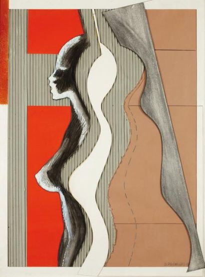 Osvaldo RODRIGUEZ (1946) La première en rouge et gris, 1987 Collages 81.5 x 61.5...