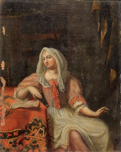 HOLLANDE vers 1700, suiveur de Eglon Van der Neer Femme à la lecture Huile sur toile...