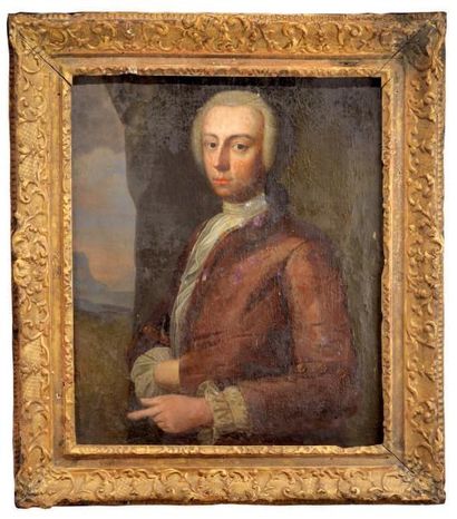 Ecole francaise vers 1760 Portrait d'homme la main dans le gilet Sur sa toile d'origine...