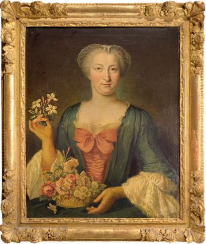 Ecole Française du XVIIIème siècle Portrait de dame de qualité Toile Cadre ancien...