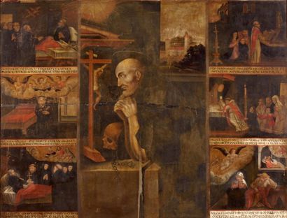 ÉCOLE FRANÇAISE vers 1640 Saint Jerome en méditation entouré de six scènes de la...