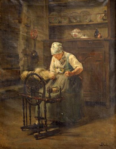 Joseph BAIL (1862-1921) La fileuse Huile sur toile, signée en bas à droite (un petit...