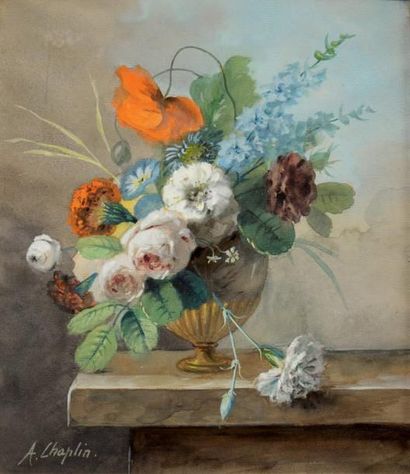 ARTHUR CHAPLIN (1869-1935) Nature morte aux fleurs Aquarelle sur papier 29 x 23 cm...