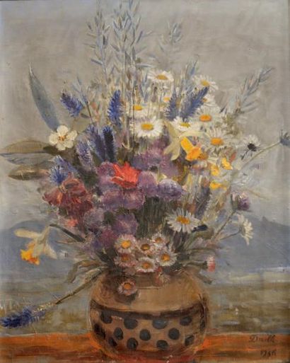 Amédée DAILLE (1896-1985) Nature morte au bouquet de fleurs de jardin Huile sur toile,...