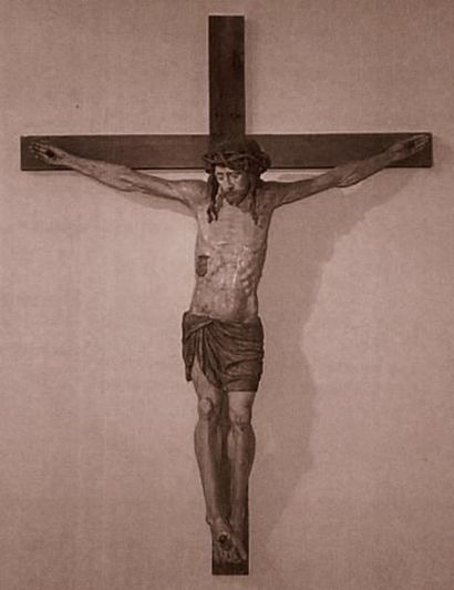 null GRAND CHRIST DE CRUCIFIX Bois de noyer H.: 166 cm - l.: 153 cm Travail champenois...