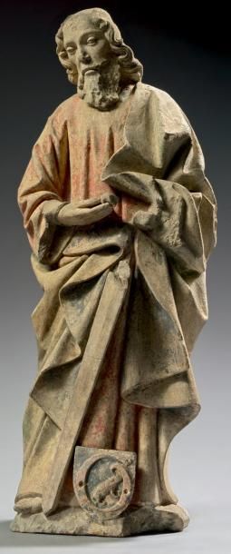 null STATUE DE SAINT PAUL Pierre calcaire, importantes traces de polychromie H: 68...