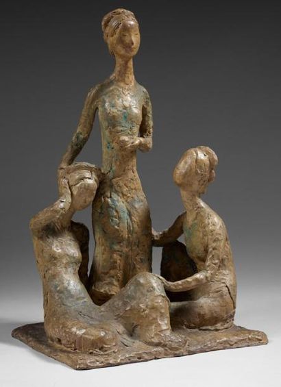 VU CAO DAM (1908-2000) Groupe de trois jeunes femmes Terracotta, signée et datée...