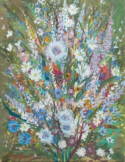 Edy LEGRAND (1892-1970) Fleurs du Maroc Gouache sur papier, signée en bas à gauche....