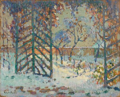 Robert Antoine PINCHON (1886-1943) La tonnelle sous la neige Huile sur panneau, signée...