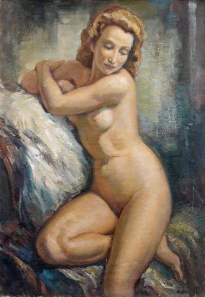 Albert GENTA (1901-1989) Nu assis, 1945 Huile sur toile, signée et datée en bas à...