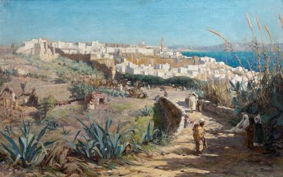 Attribué à Arthur MELVILLE (1855-1904) Vue de la ville de Tanger Huile sur toile,...