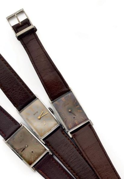 ATO Vers 1930 Lot de 3 montres d'homme acier rectangulaire. Ne fonctionnent pas....