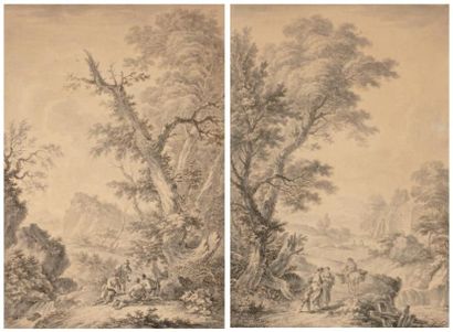 Joseph-Antoine DAVID de MARSEILLE (Marseille, 1725-1789) Paire de paysages animés...