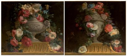 Dans le goût du XVIIIème Vase de fleurs
Paire d'huiles sur toiles formant dessus...