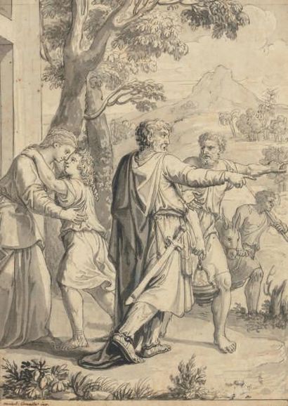 Michel CORNEILLE II (1642-1708) Isaac prenant congé de sa mère avant son départ pour...