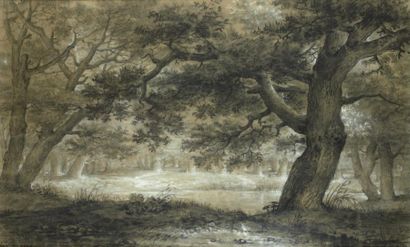 Louis LAFITTE (1770-1828) Une clairière dans un sous bois
Pierre noire et rehauts...