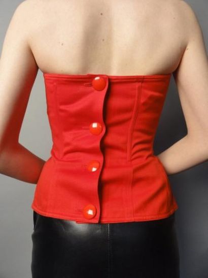 Yves Saint LAURENT Bustier en coton rouge fermé dans le dos par des boutons Taille...