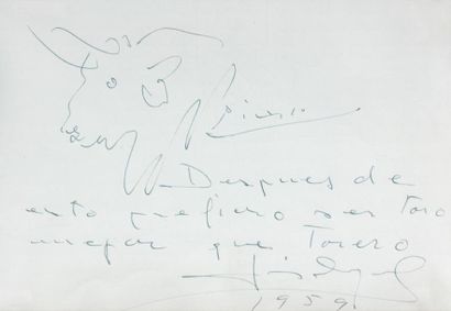 Pablo Picasso (1881-1973) Taureau, 1959 Dessin au stylo, signé et daté en bas à droite...