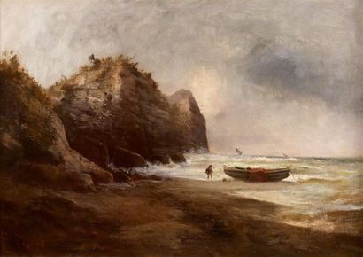 Attribué à Aleksei Petrovich BOGOLIUBOV (1824-1896) Côte rocheuse, Veules, Normandie...