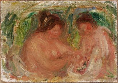 Pierre-Auguste RENOIR (1841-1919) Etude de deux nus en buste Huile sur toile marouflée...