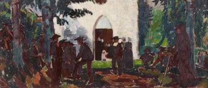 Maurice DENIS (1870-1943) Jour de pardon Huile sur panneau, signée du monogramme...