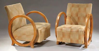 JACQUES ADNET (1901-1984) pour la Compagnie des Arts Français Rare paire de fauteuils...