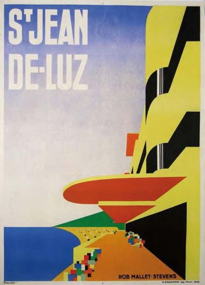 Robert MALLET-STEVENS (1886-1945) «St Jean de Luz» Affiche publicitaire lithographiée....