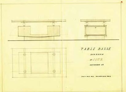 Maxime OLD (1910-1991) Exceptionnelle et rare table basse modèle 1152 à plateau rectangulaire...